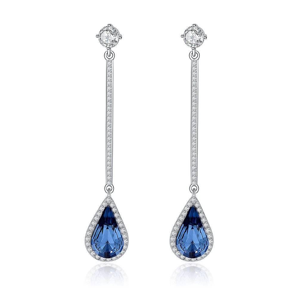 Bar Vintage Blue Crystal Stone Drop Earring